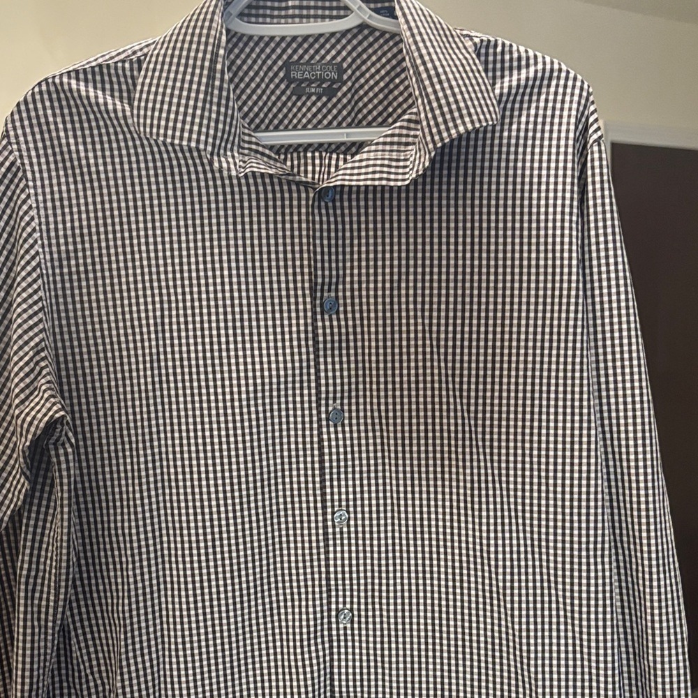 Kenneth Cole Reaction Men's Black/Tan and White Gingham Shirt